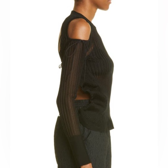 NWT Cecilie Bahnsen Black Cold Shoulder Stretch Ribbed Knit Tie Back Top-Sz XS/S - Picture 3 of 13